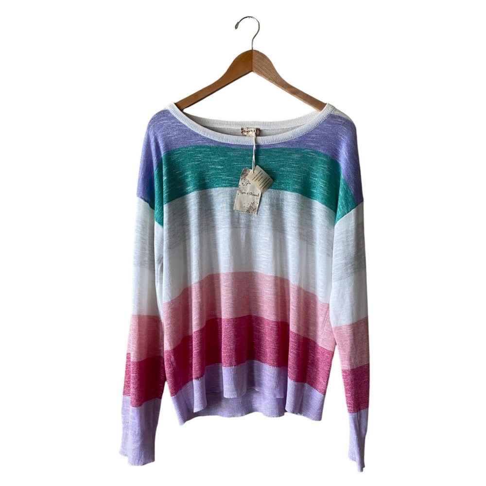 Hem & Thread Pastel Striped Lightweight Sweater | Size Large (NWT)